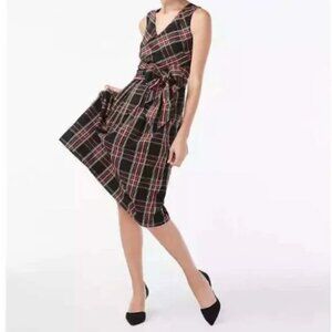 J. Crew NWT Tartan Plaid Sleeveless Bow Dress in Red + Black, size 4P